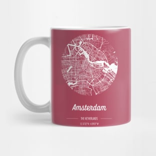 City map in red: Amsterdam, The Netherlands, with retro vintage flair Mug